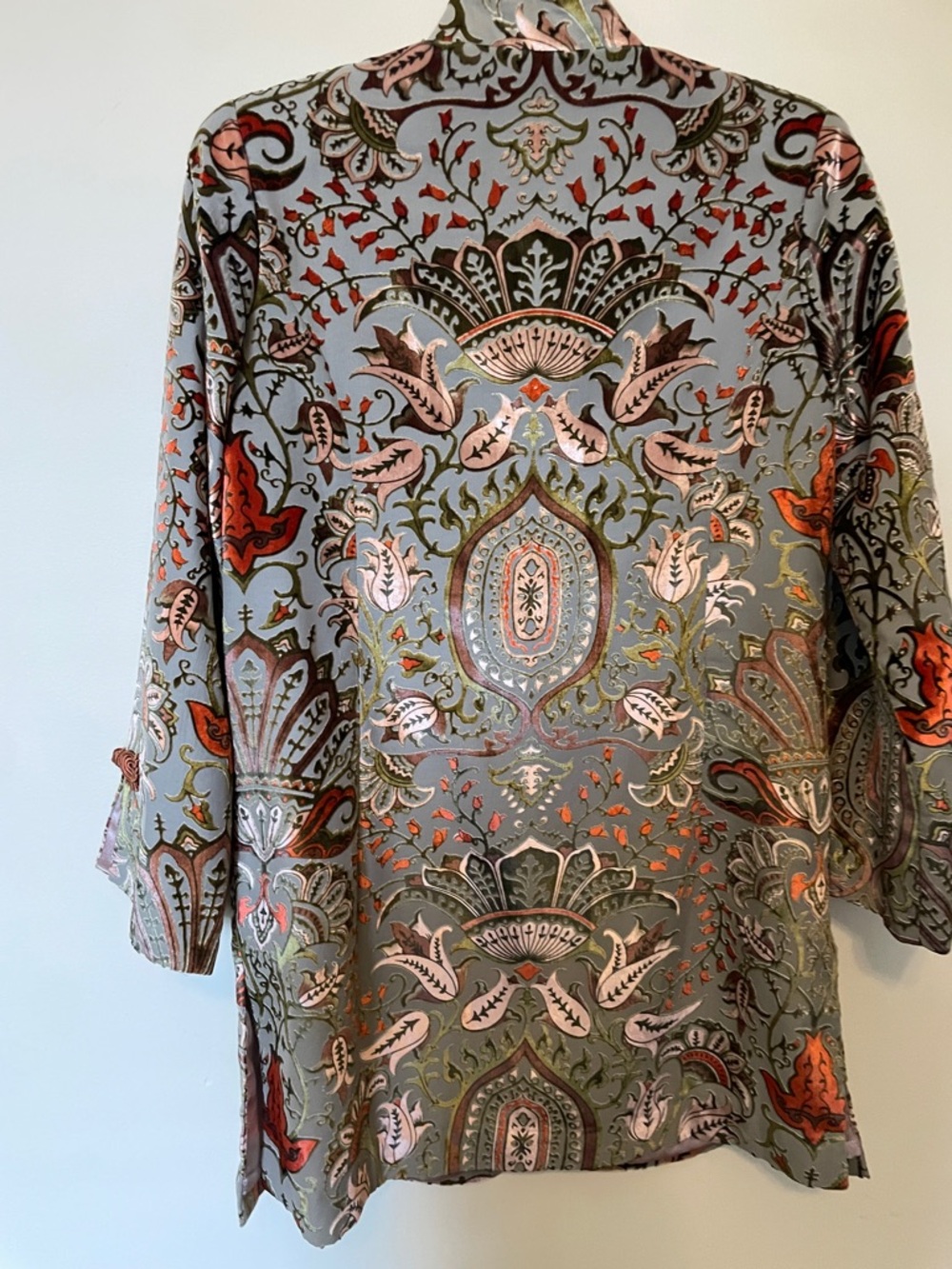 Soft Surroundings Green/brown/coral/peach burnout velvet Patterned Jacket - Picture 7 of 8